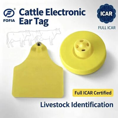 नई FOFIA फुल ICAR LF टिकाऊ वाटरप्रूफ RFID TPU पीली गाय सुअर भेड़ कान टैग ET908+T905 EM4305 चिप्स 5 साल की वारंटी 14.5mm