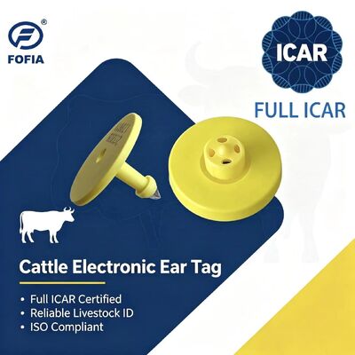 नई फुल ICAR ET908+T901 वाटरप्रूफ RFID LF TPU पीली पशु कान टैग 14.5mm मवेशी गाय चिप्स 5 साल की वारंटी मवेशी