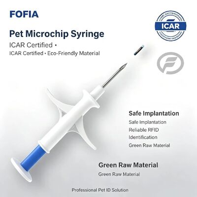 FOFIA ZS007 ICAR प्रमाणित 134.2kHz RFID पशु माइक्रोचिप FDX/EM4305 IP67 वाटरप्रूफ सफेद PP 1.4x8mm कुत्ता बिल्ली खरगोश मवेशी नया