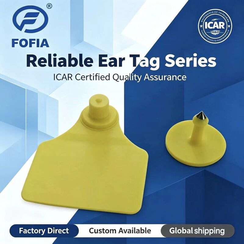 फार्म उपयोग के लिए वाटरप्रूफ ICAR Fofia T904+T901 एनिमल ईयर टैग नई उच्च गुणवत्ता RFID TPU 72*57mm लेजर कोडिंग 3 साल की वारंटी