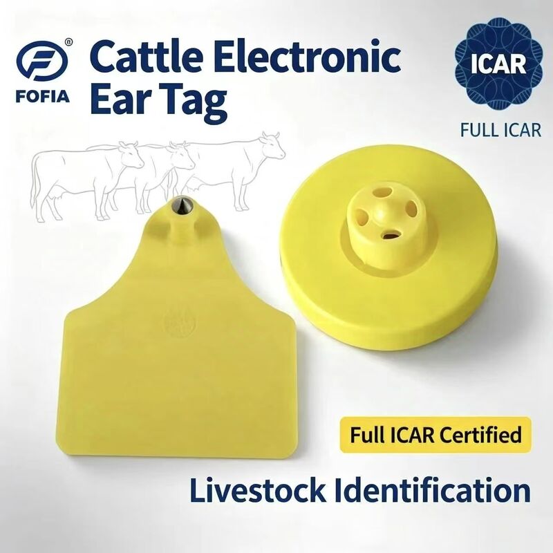 नई FOFIA फुल ICAR LF टिकाऊ वाटरप्रूफ RFID TPU पीली गाय सुअर भेड़ कान टैग ET908+T905 EM4305 चिप्स 5 साल की वारंटी 14.5mm