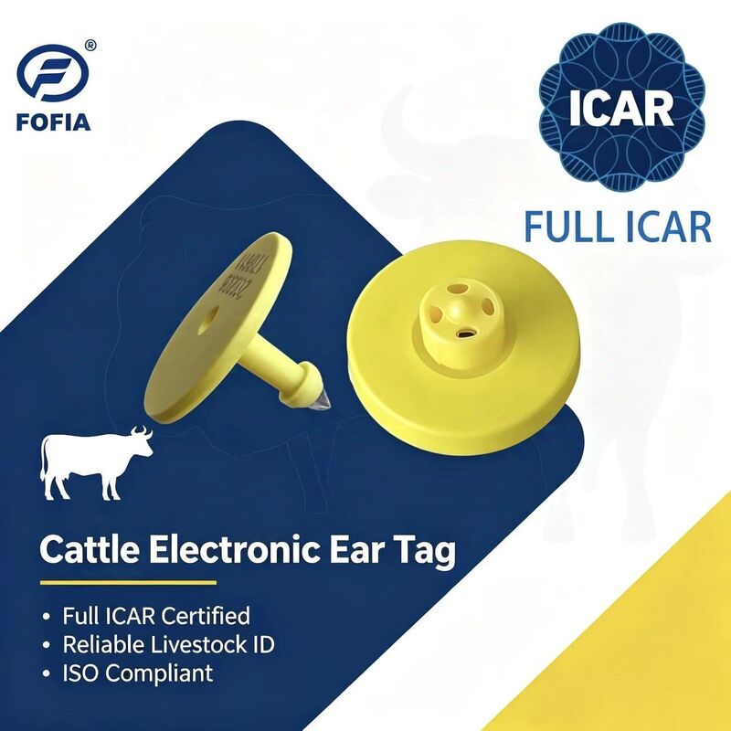 नई फुल ICAR ET908+T901 वाटरप्रूफ RFID LF TPU पीली पशु कान टैग 14.5mm मवेशी गाय चिप्स 5 साल की वारंटी मवेशी