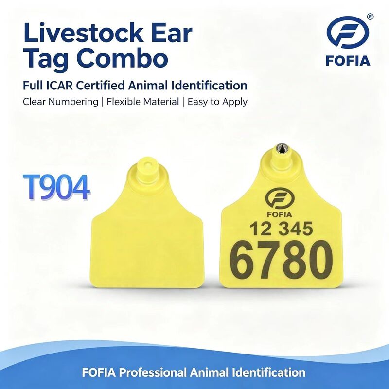ICAR T904+T905 Combination Cattle Pig Animal Ear Tag New High Quality RFID Plastic TPU 70*57mm Laser Coding Farm 3 Year Warranty